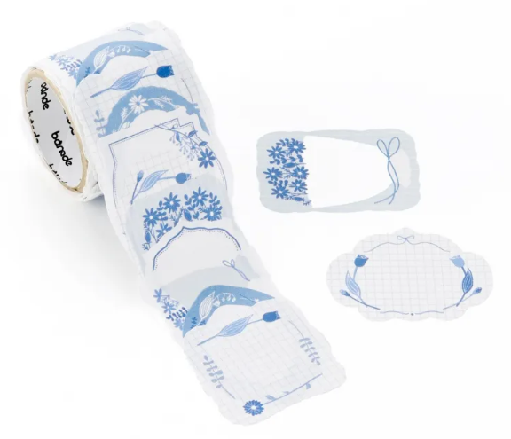 bande Writable Roll Stickers - Blue Flowers