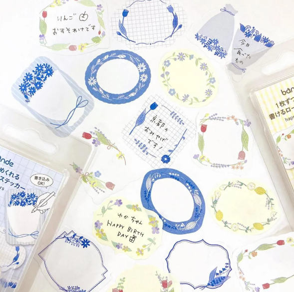 bande Writable Roll Stickers - Blue Flowers