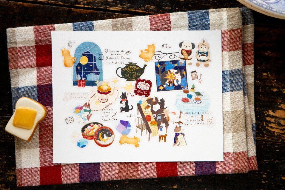 OURS Journal - Tea Room "Sleeping Cat" Kiss-cut PET Tape