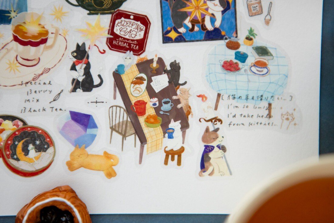 OURS Journal - Tea Room "Sleeping Cat" Kiss-cut PET Tape