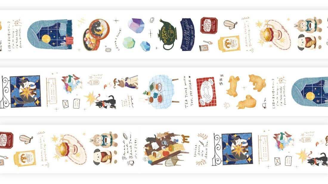 OURS Journal - Tea Room "Sleeping Cat" Kiss-cut PET Tape