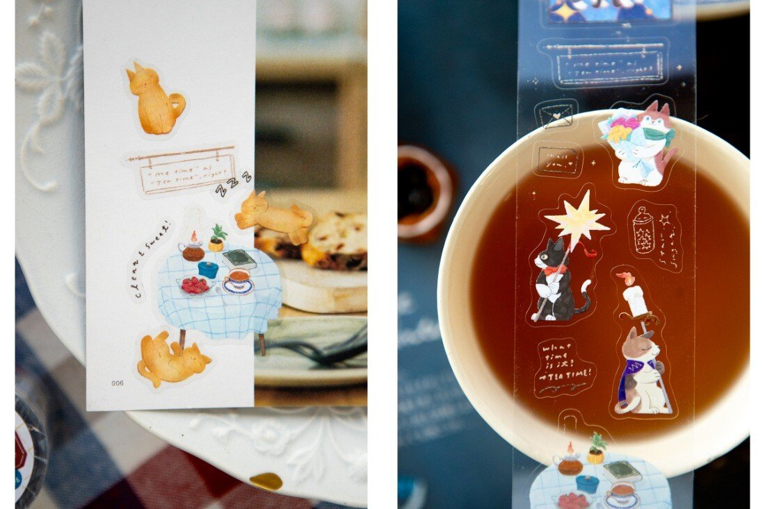 OURS Journal - Tea Room "Sleeping Cat" Kiss-cut PET Tape